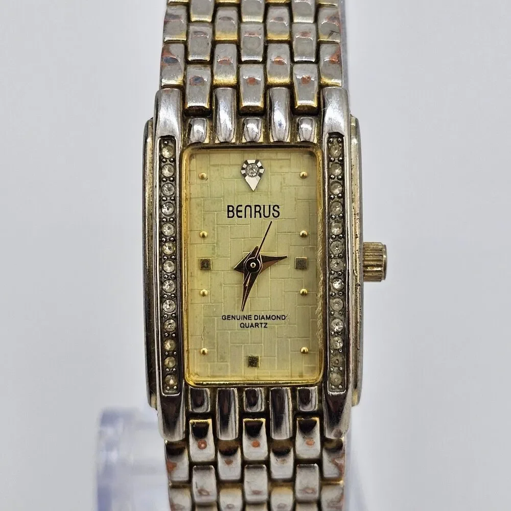 Benrus Women's Watch 19MM Gold Dial Diamond Bezel Gold Bracelet 6.5